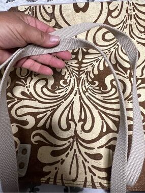 Amy Butler Brown & Gold Damask Canvas Tote Bag